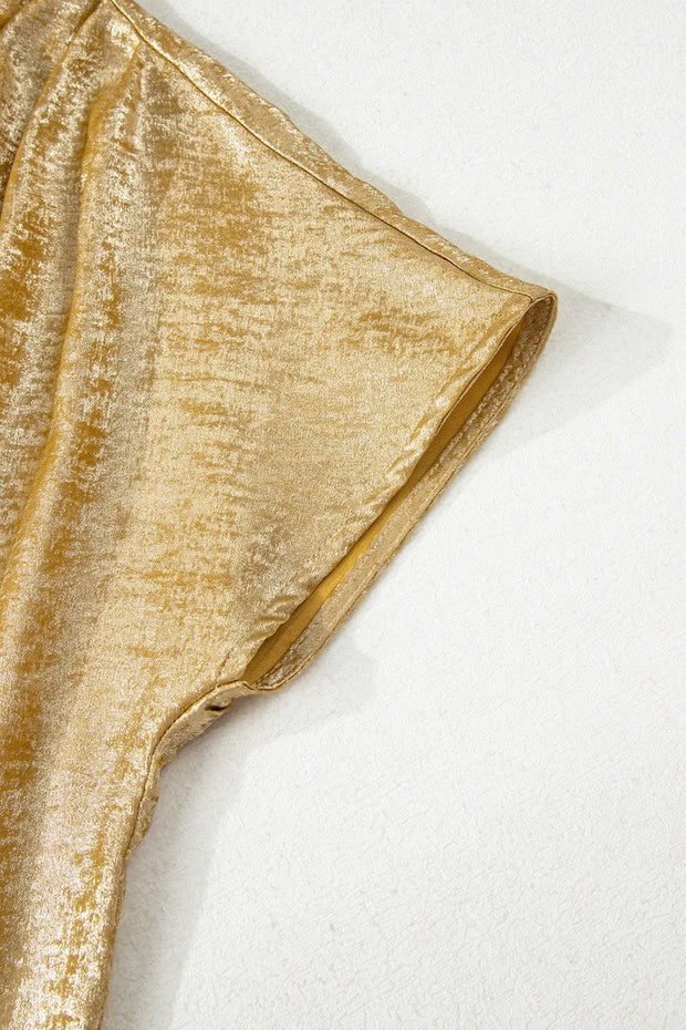 Metallic Gold Short Sleeve Casual Blouse www.nizzadesign.com