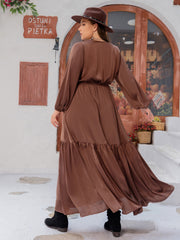 Plus Size V-Neck Ruffle Trim Maxi Dress www.nizzadesign.com