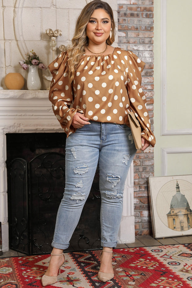 Plus Size Polka Dot Long Sleeve Blouse www.nizzadesign.com