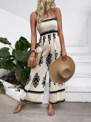 Smocked Printed Wide Leg Jumpsuit www.nizzadesign.com