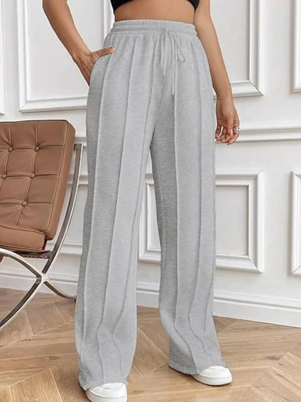 Drawstring Wide Leg Pants with Pockets Gray www.nizzadesign.com