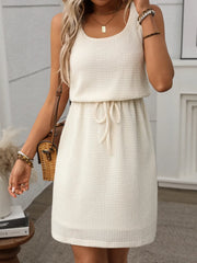 Waffle-Knit Drawstring Mini Tank Dress www.nizzadesign.com