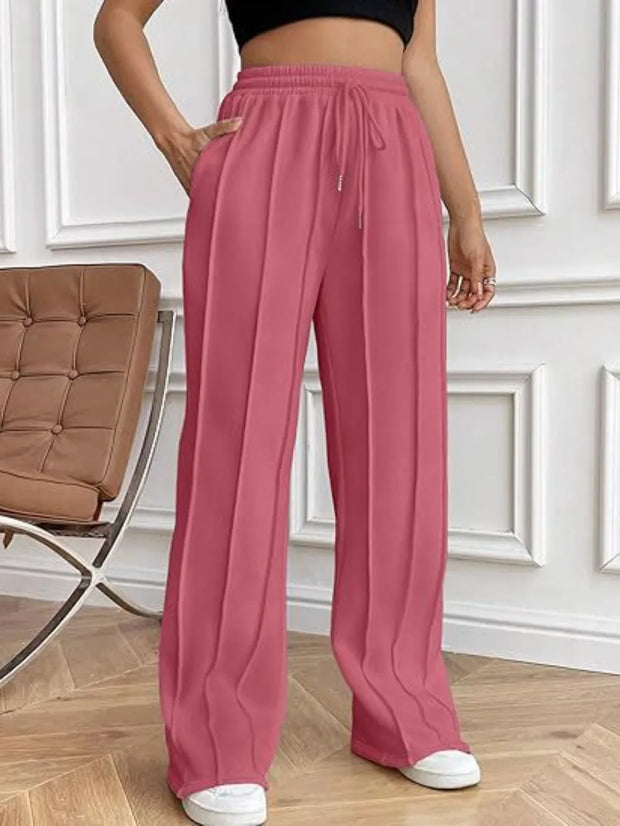 Drawstring Wide Leg Pants with Pockets Deep Rose www.nizzadesign.com