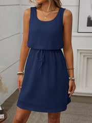 Waffle-Knit Drawstring Mini Tank Dress www.nizzadesign.com