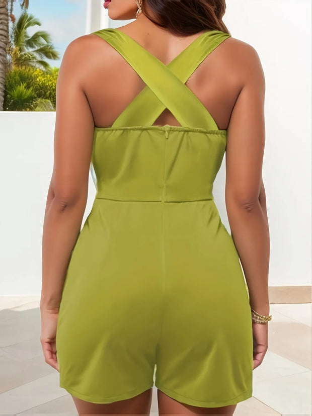 Crisscross Back Solid Color Sleeveless Romper www.nizzadesign.com