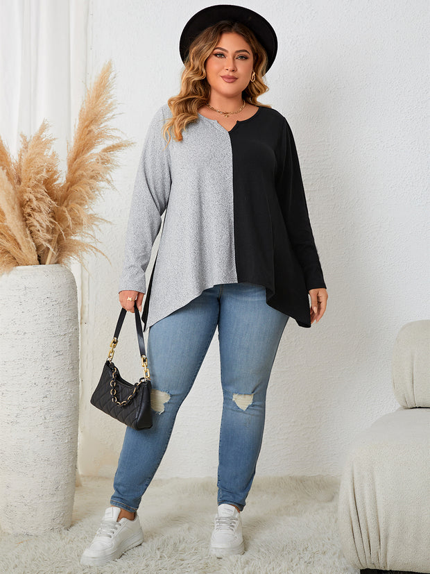 Honey Plus Size Contrast Notched Neck T-Shirt www.nizzadesign.com