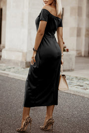 Off-Shoulder Short Sleeve Split Dress www.nizzadesign.com