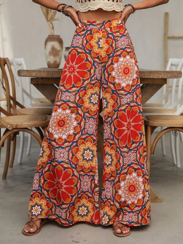 Printed Wide Leg Pants Orange-Red www.nizzadesign.com