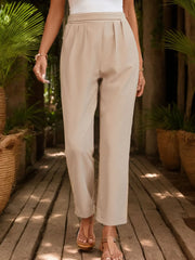 Perfee Ruched Half Elastic Waist Pants Dust Storm www.nizzadesign.com