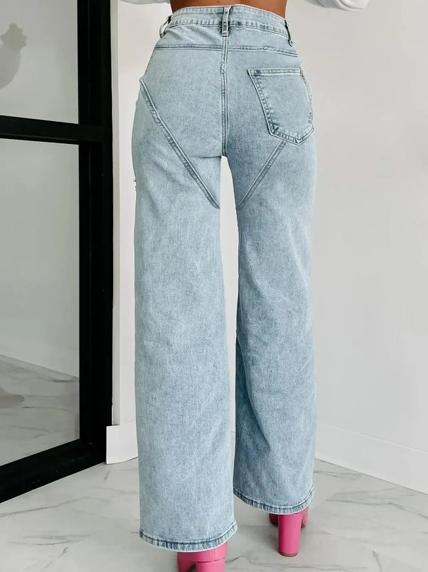 High Waist Cut-Out Wide Leg Jeans www.nizzadesign.com