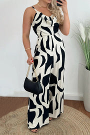 Two-Tone Spaghetti Strap Wide Leg Jumpsuit White www.nizzadesign.com