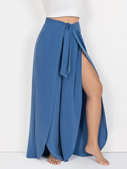 Plus Size Tied Slit Wide Leg Pants www.nizzadesign.com