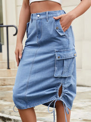 Drawstring Denim Skirt with Cargo Pockets www.nizzadesign.com
