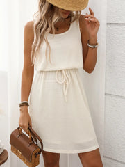 Waffle-Knit Drawstring Mini Tank Dress www.nizzadesign.com