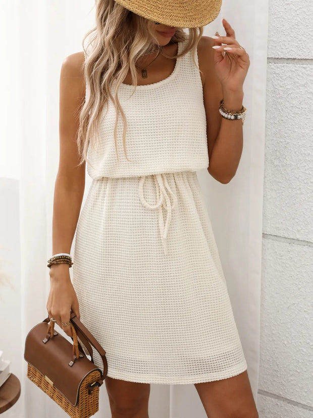 Waffle-Knit Drawstring Mini Tank Dress www.nizzadesign.com