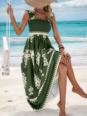 Smocked Printed Wide Strap Maxi Dress www.nizzadesign.com