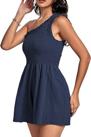Smocked Single Shoulder Romper www.nizzadesign.com