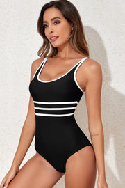 Contrast Trim Scoop Neck One-Piece Swimwear www.nizzadesign.com