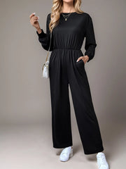 Tied Round Neck Wide Leg Jumpsuit Black www.nizzadesign.com