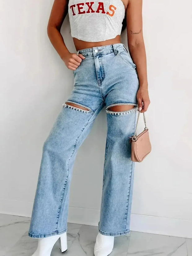 High Waist Cut-Out Wide Leg Jeans www.nizzadesign.com