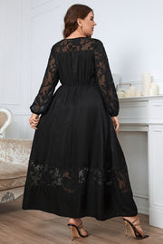 Honey Melo Apparel Plus Size Embroidery Round Neck Long Sleeve Maxi Dress www.nizzadesign.com