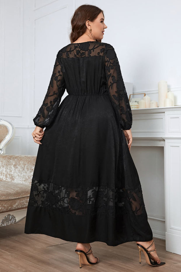 Honey Melo Apparel Plus Size Embroidery Round Neck Long Sleeve Maxi Dress www.nizzadesign.com