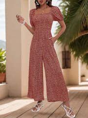 Printed Square Neck Puff Sleeve Jumpsuit www.nizzadesign.com