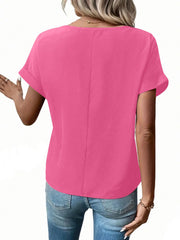 Casual Zipper Front Short Sleeve Blouse www.nizzadesign.com
