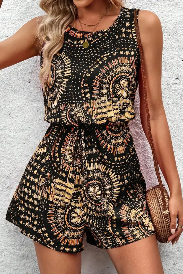 Boho Floral Print Sleeveless Summer Romper Black www.nizzadesign.com