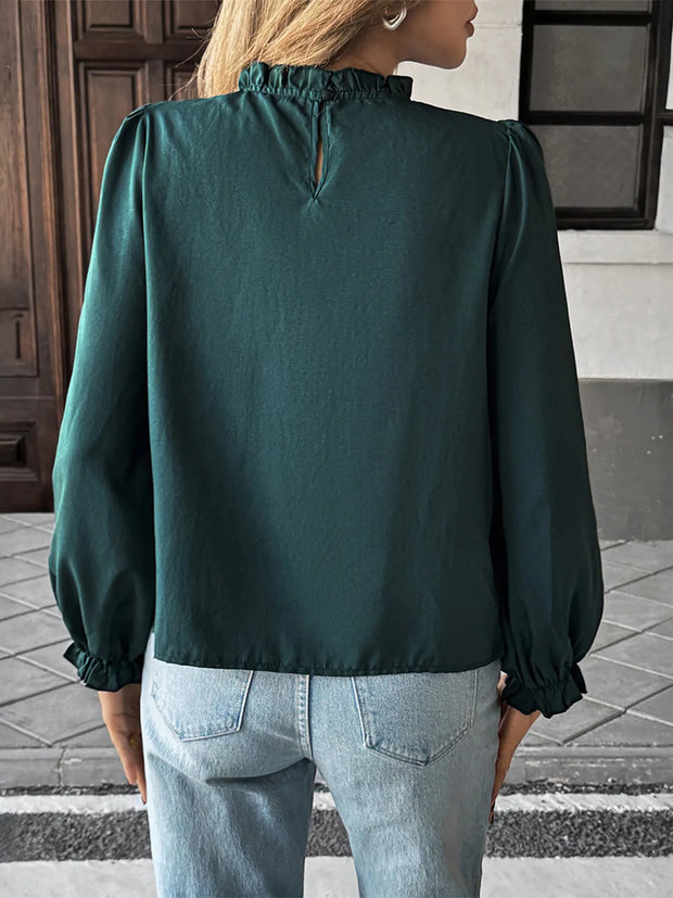 Ruched Round Neck Long Sleeve Blouse www.nizzadesign.com
