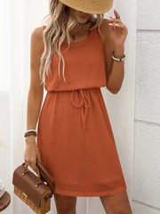 Waffle-Knit Drawstring Mini Tank Dress Terracotta www.nizzadesign.com