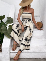 Smocked Printed Wide Leg Jumpsuit www.nizzadesign.com