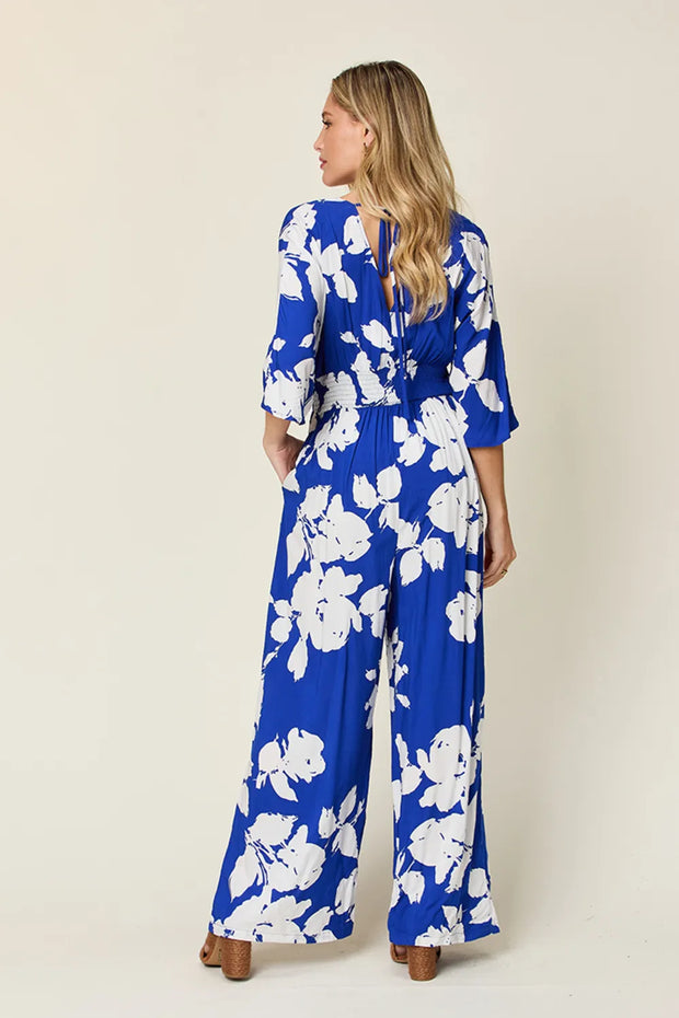 Double Take Full Size Printed Tie Back Wide Leg Jumpsuit www.nizzadesign.com