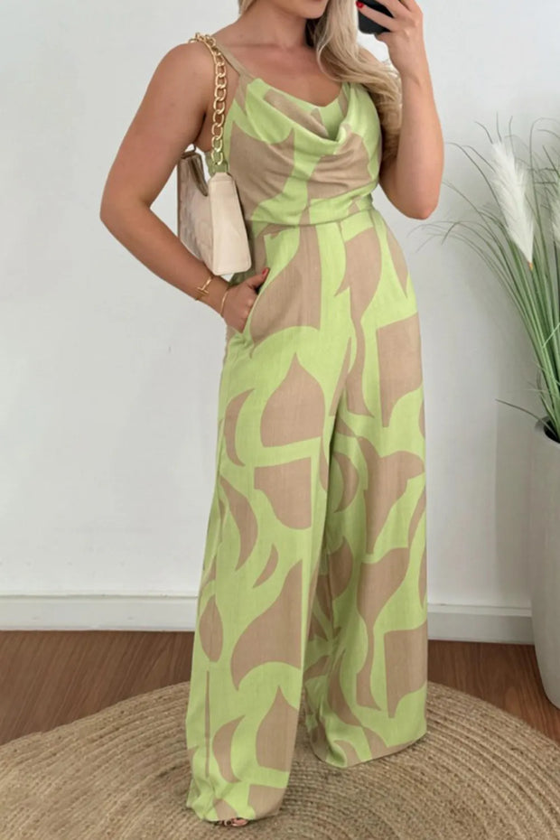 Two-Tone Spaghetti Strap Wide Leg Jumpsuit Sage www.nizzadesign.com