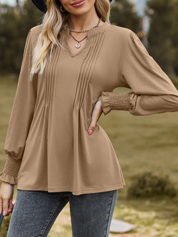 Ruched Notched Long Sleeve T-Shirt www.nizzadesign.com