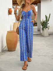 Printed Spaghetti Strap Wide Leg Jumpsuit www.nizzadesign.com