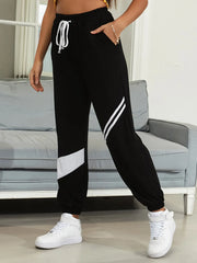 Drawstring Contrast Joggers with Pockets www.nizzadesign.com