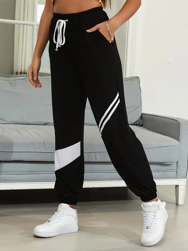 Drawstring Contrast Joggers with Pockets www.nizzadesign.com
