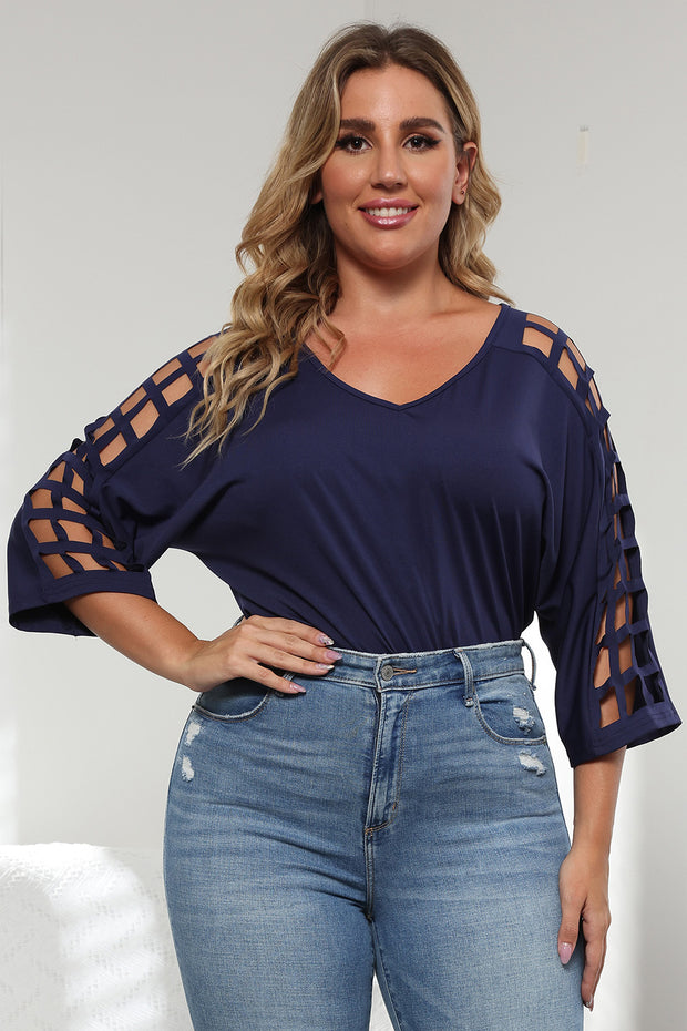3/4 Sleeve Cutout Detail Top Navy www.nizzadesign.com