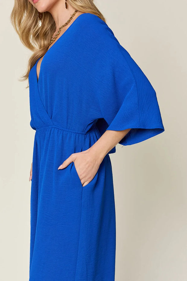 Double Take Full Size Surplice Wide Leg Jumpsuit with Pockets www.nizzadesign.com
