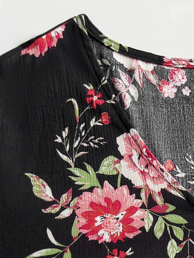 Plus Size Floral Flare Sleeve Dress www.nizzadesign.com