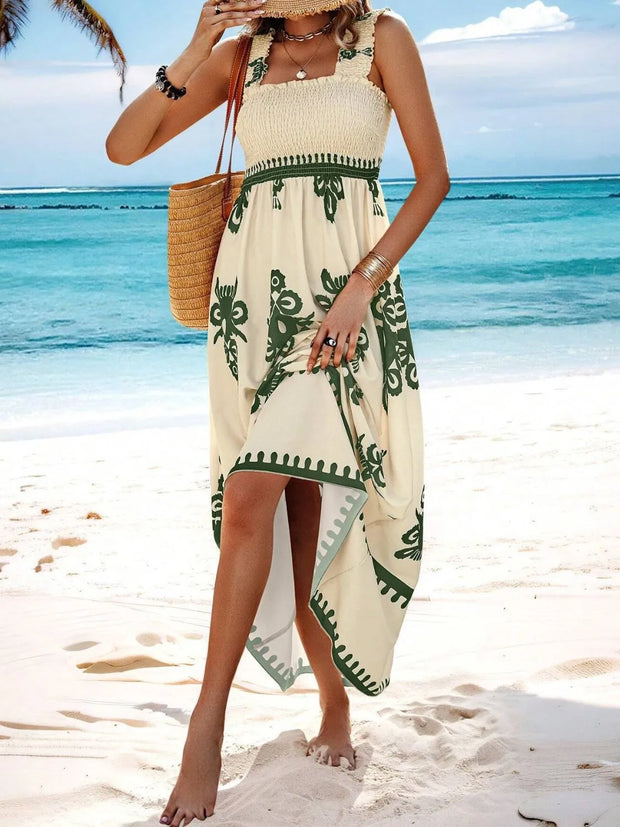 Smocked Printed Wide Strap Maxi Dress www.nizzadesign.com