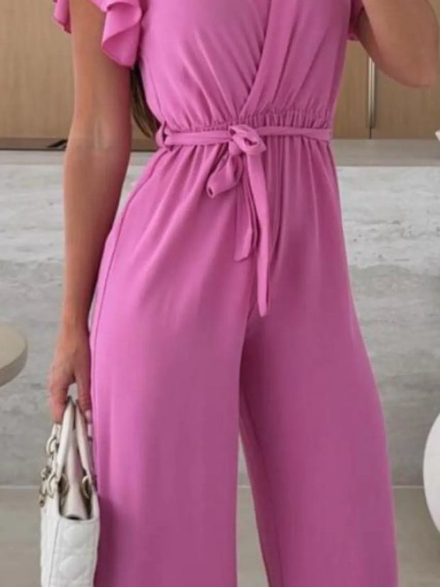 Tied Ruffled Wide Leg Jumpsuit www.nizzadesign.com