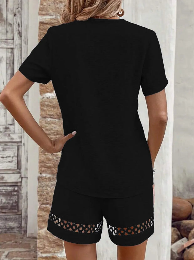 V Neck Short Sleeve Top and Shorts Set www.nizzadesign.com