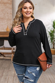 Plus Size Notched Neck Long Sleeve T-Shirt www.nizzadesign.com