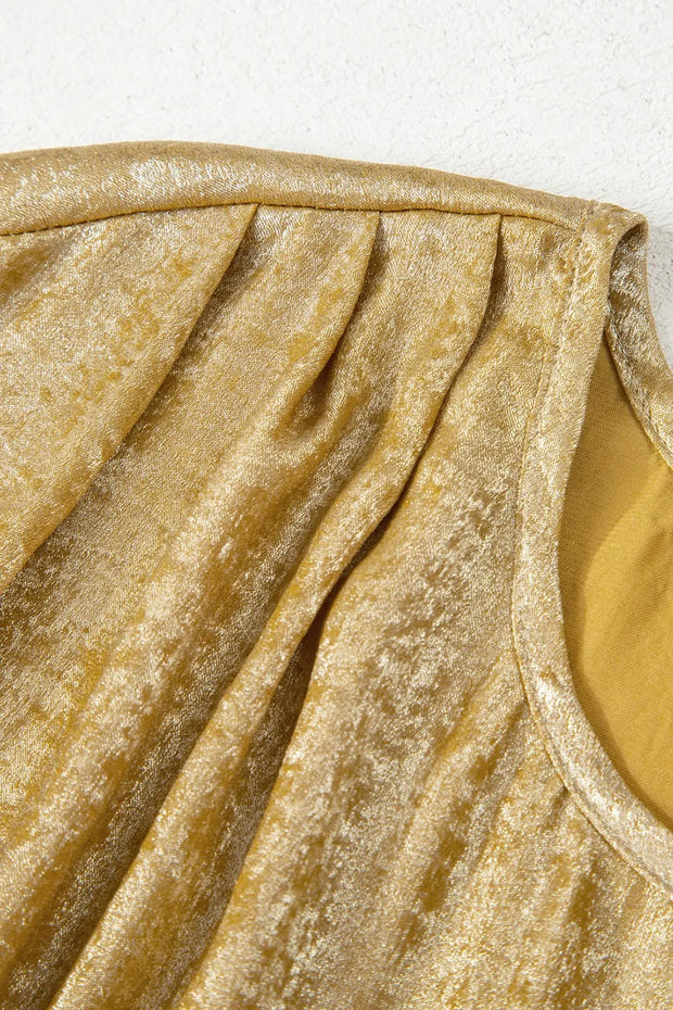 Metallic Gold Short Sleeve Casual Blouse www.nizzadesign.com