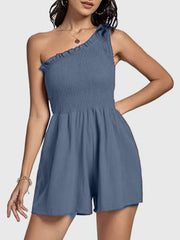 Smocked Single Shoulder Romper Dusty Blue www.nizzadesign.com