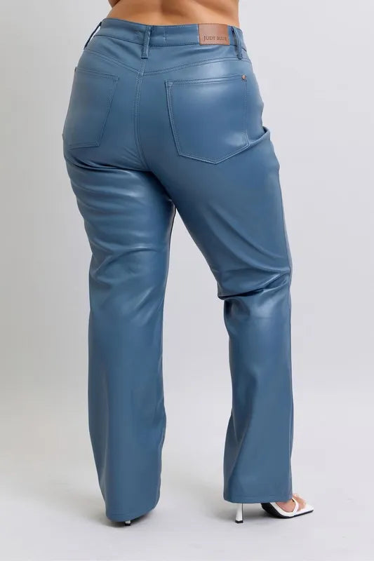 Judy Blue Full Size High Waist Tummy Control Faux Leather Bootcut Pants Plus Size www.nizzadesign.com