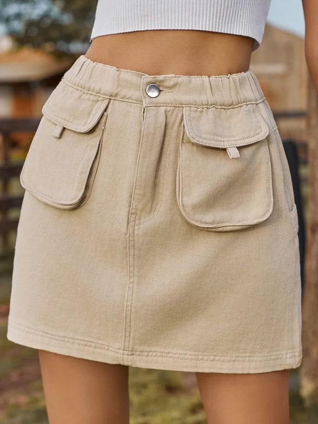 Pocketed Elastic Waist Denim Skirt www.nizzadesign.com