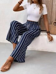 Striped Wide Leg Pants Dark Navy www.nizzadesign.com